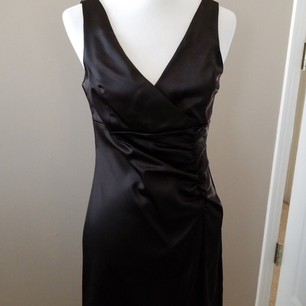 BESTY ADAMS black satin double V Dress
